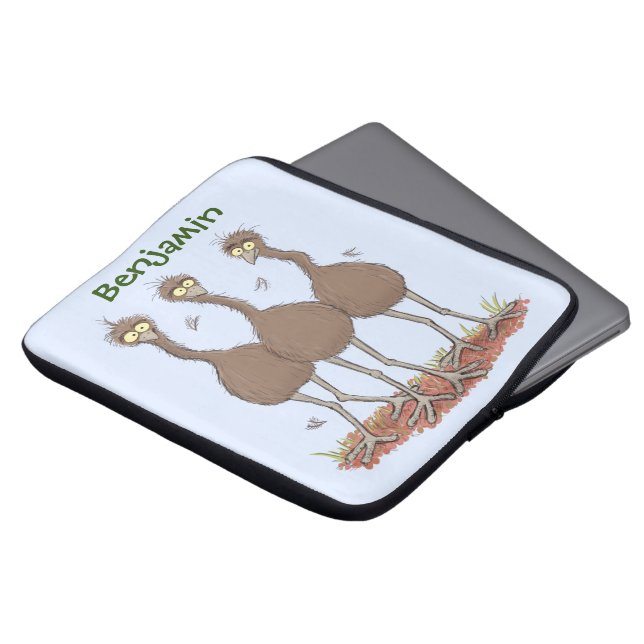 Funny Australian emu trio cartoon illustration Laptop Sleeve (Front Top)
