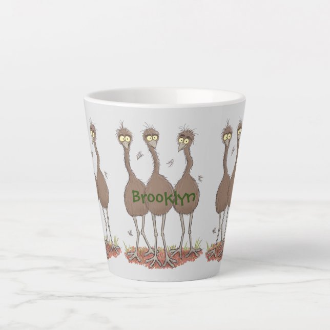 Funny Australian emu trio cartoon illustration Latte Mug (Front)