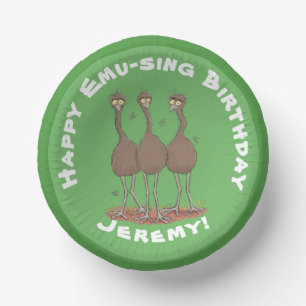 Funny Australian emu trio cartoon illustration Paper Plate