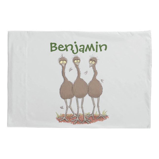 Funny Australian emu trio cartoon illustration Pillowcase (Back)