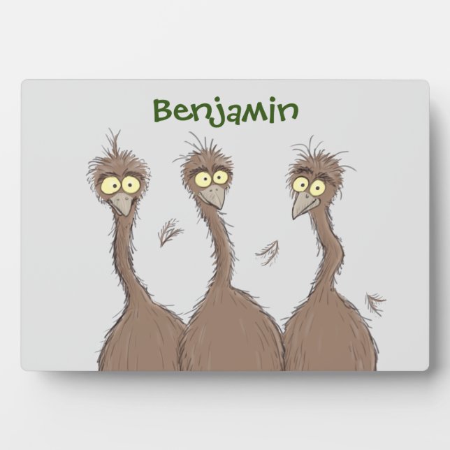 Funny Australian emu trio cartoon illustration Plaque (Front)
