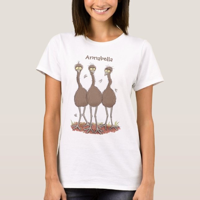 Funny Australian emu trio cartoon illustration T-Shirt (Front)