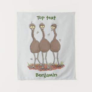 Funny Australian emu trio cartoon illustration  Tapestry