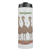 Funny Australian emu trio cartoon illustration