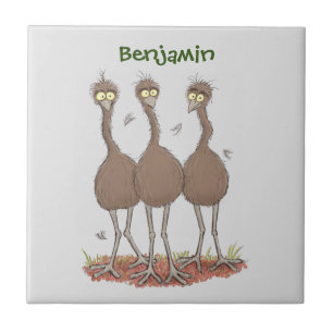 Funny Australian emu trio cartoon illustration Tile