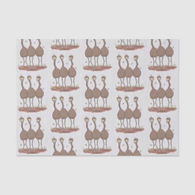 Funny Australian emu trio cartoon illustration Tissue Paper (Front)