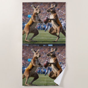 Funny Australian Kangaroos Playing Football, Beach Towel