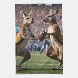 Funny Australian Kangaroos Playing Football, Kitchen Towel