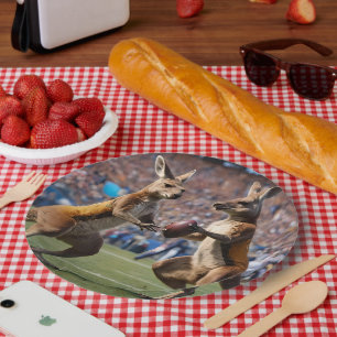 Funny Australian Kangaroos Playing Football, Paper Plate