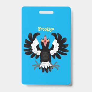 Funny Australian magpie cartoon illustration Badge