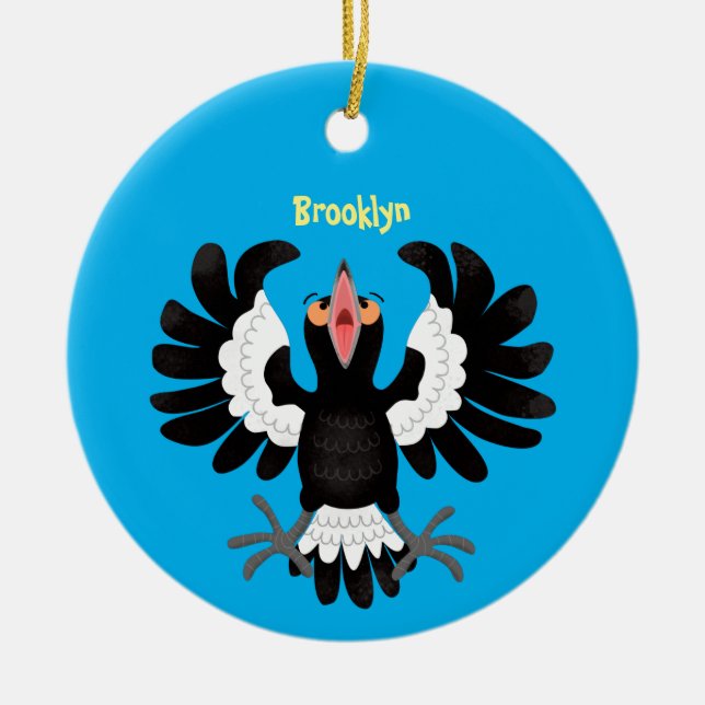 Funny Australian magpie cartoon illustration Ceramic Ornament (Front)