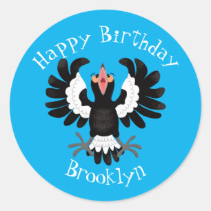 Funny Australian magpie cartoon illustration Clas Classic Round Sticker