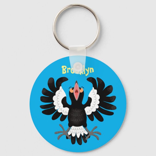 Funny Australian magpie cartoon illustration Keychain (Front)