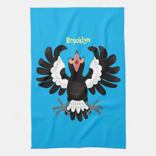 Funny Australian magpie cartoon illustration Kitchen Towel (Vertical)