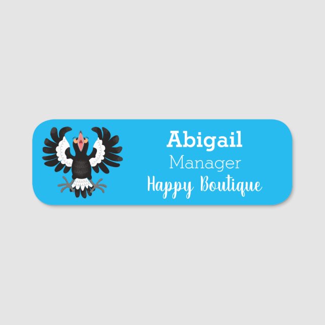 Funny Australian magpie cartoon illustration Name Tag (Front)