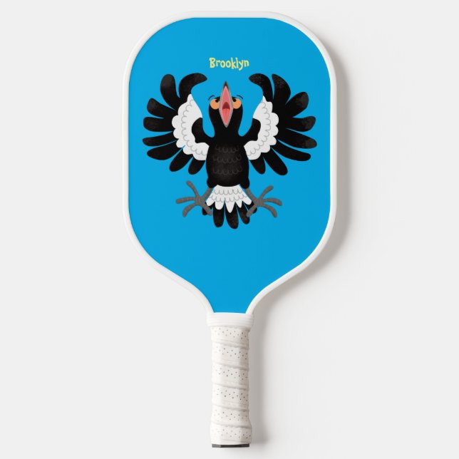 Funny Australian magpie cartoon illustration Pickleball Paddle (Front)