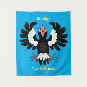 Funny Australian magpie cartoon illustration Tapestry