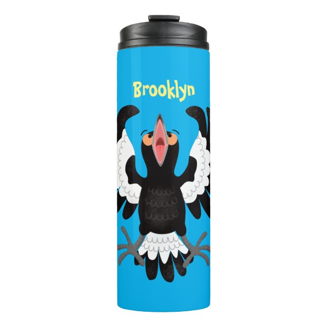 Funny Australian magpie cartoon illustration Thermal Tumbler (Front)