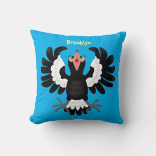 Funny Australian magpie cartoon illustration Throw Pillow