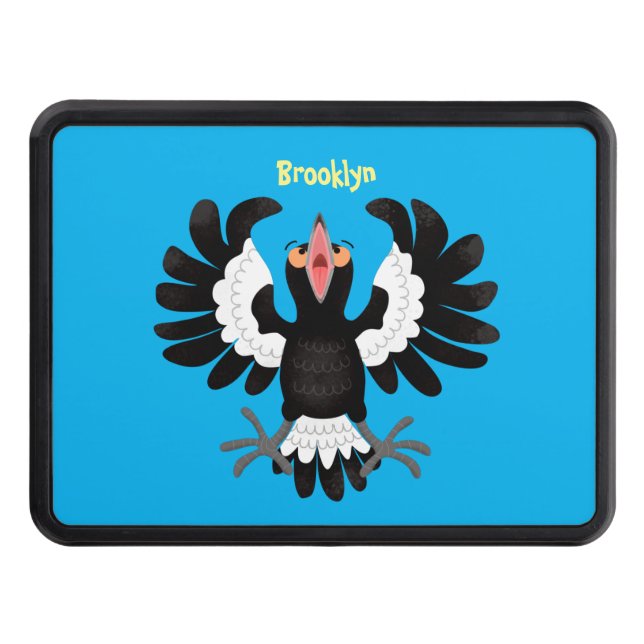 Funny Australian magpie cartoon illustration  Trailer Hitch Cover (Front)