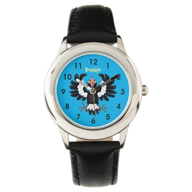 Funny Australian magpie cartoon illustration Watch (Front)