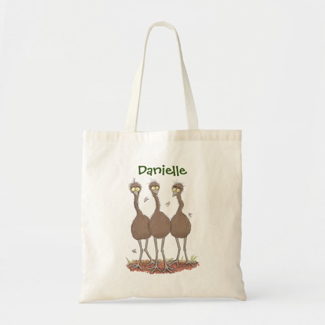 Funny Australian outback emus cartoon illustration Tote Bag (Front)