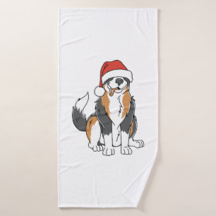 Funny Australian Shepherd Christmas Dog in Santa H Bath Towel