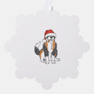 Funny Australian Shepherd Christmas Dog in Santa H Ornament Card