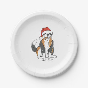 Funny Australian Shepherd Christmas Dog in Santa H Paper Plate