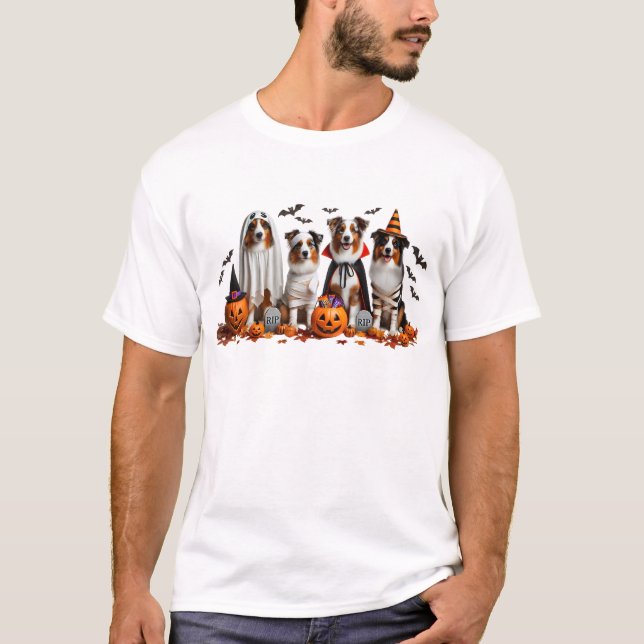 Funny Australian Shepherd Halloween Dog Lover T-Shirt (Front)