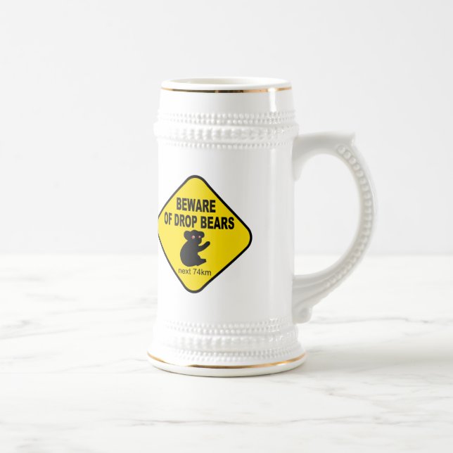 Funny Australian Sign. Beware of Drop Bears. Beer Stein (Right)