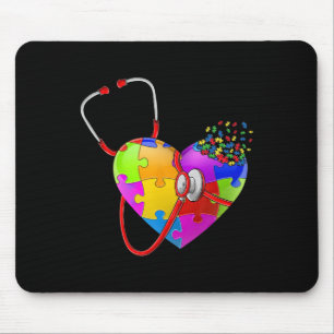Funny Autism Awareness Nurse Autism Puzzle Stethos Mouse Pad