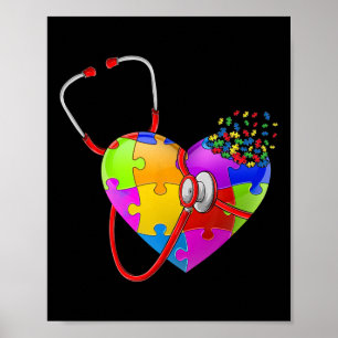 Funny Autism Awareness Nurse Autism Puzzle Stethos Poster