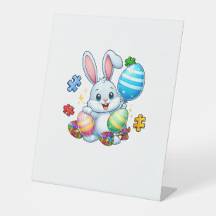 Funny Autism Awareness Puzzle Easter Bunny Eggs Ki Pedestal Sign