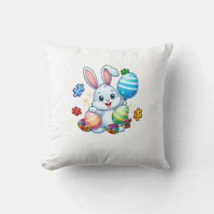 Funny Autism Awareness Puzzle Easter Bunny Eggs Ki Throw Pillow