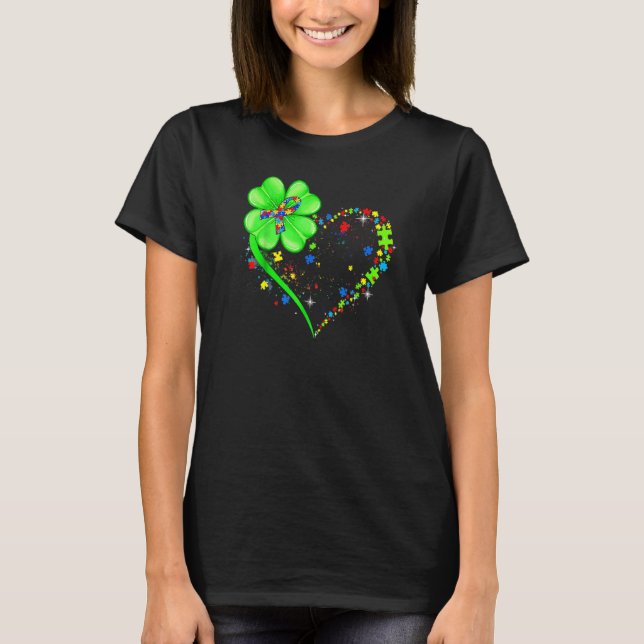 Funny Autism Awareness St Patricks Day Clover Auti T-Shirt (Front)