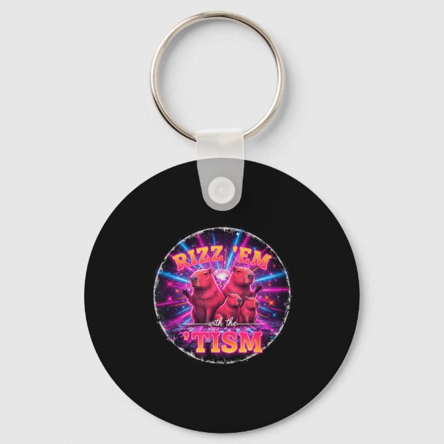 Funny Autism Rizz Em With The Tism Capybara Meme A Keychain (Front)