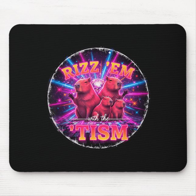 Funny Autism Rizz Em With The Tism Capybara Meme A Mouse Pad (Front)