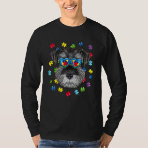 Funny Autism Schnauzer Dog Puzzle Sunglasses Boys T-Shirt