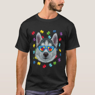 Funny Autism Siberian Husky Dog Puzzle Sunglasses  T-Shirt