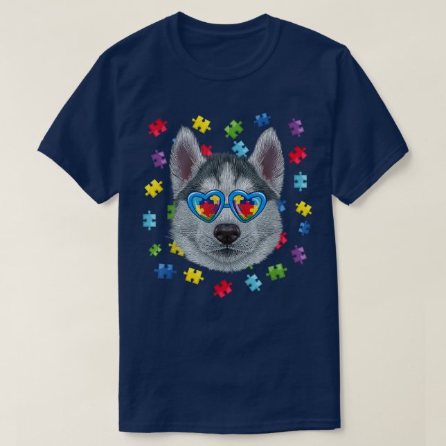 Funny Autism Siberian Husky Dog Puzzle Sunglasses  T-Shirt (Design Front)