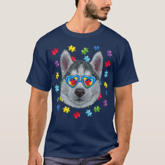 Funny Autism Siberian Husky Dog Puzzle Sunglasses  T-Shirt