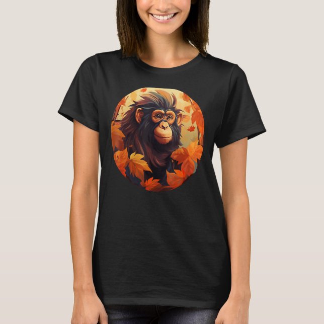 Funny Autumn Season with Leaves and Monkey for Fal T-Shirt (Front)