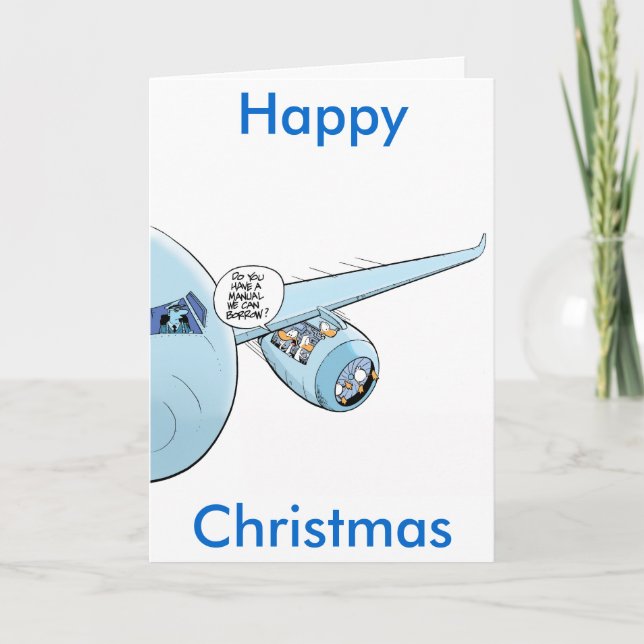 Funny Aviation Christmas Cartoon Card (Front)
