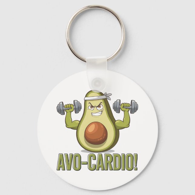 Funny Avo-Cardio Avocado Fitness Design Keychain (Front)