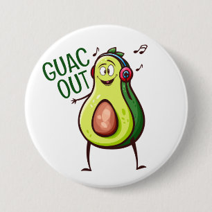 Funny Avocado Music Headphones 3 Inch Round Button