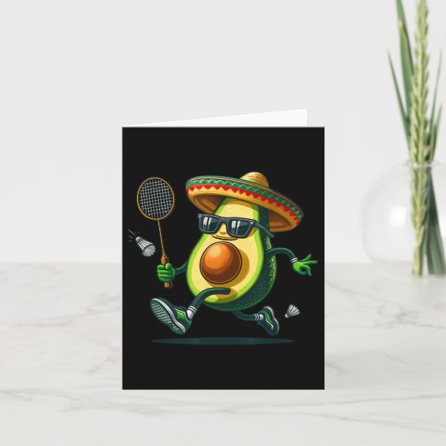 Funny Avocado Showing Badminton Skills Cinco De Ma Card (Front)