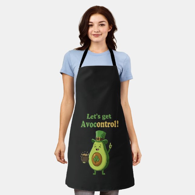 Funny "Avocontrol" St. Patrick's Day Avocado  Apron (Worn)