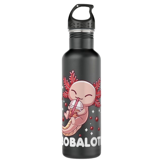 Funny Axolotl Bobalotl Boba Tea Bubble Milk Kawaii 710 Ml Water Bottle (Front)