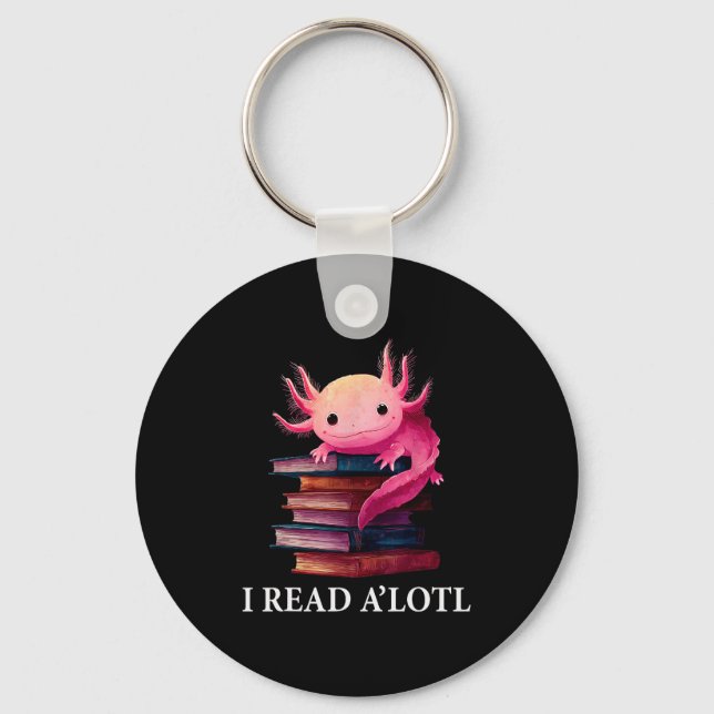 Funny Axolotl Book Lover Librarian Reading Library Keychain (Front)